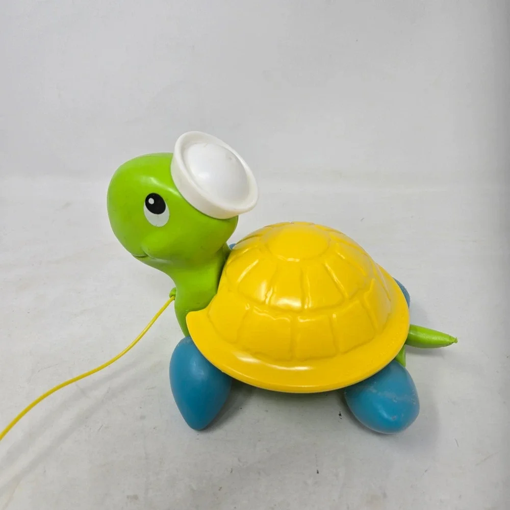 Vintage Green Turtle Pull Toy‎ with Sailor Hat Yellow Shell Toddler Walking Toy